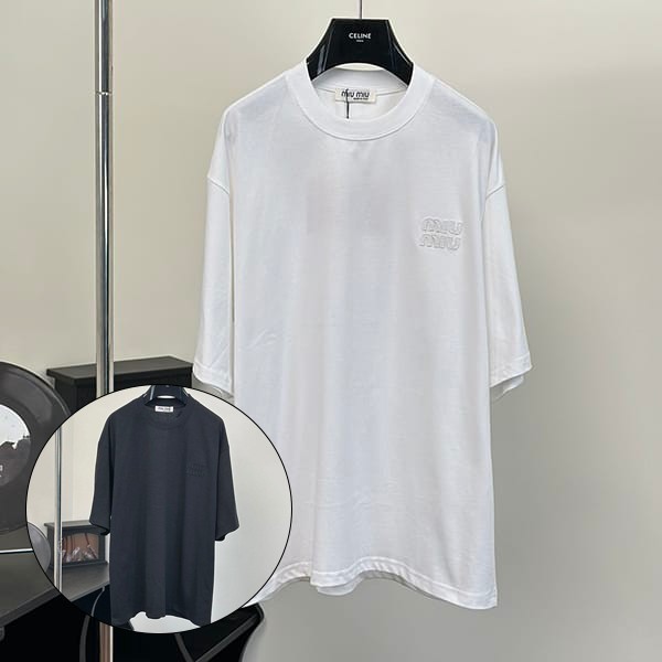 ブティック♪ミュウミュウ ロゴパッチ ロング コットンTシャツ フェイク 2色 myt55086